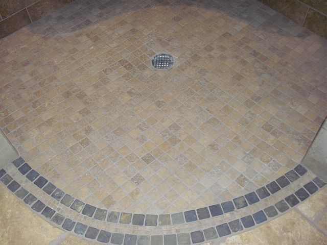 Travertine and Slate Shower Floor